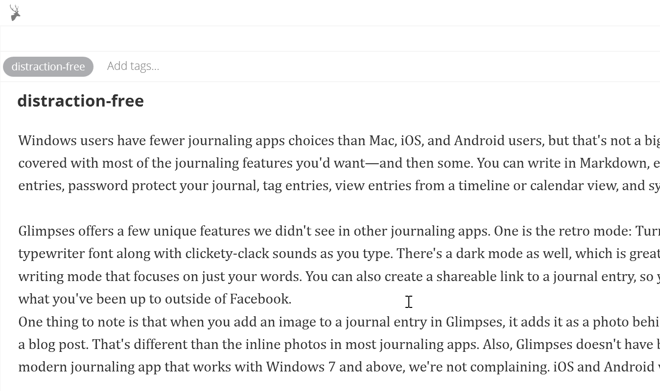 glimpses journal app distraction free mode
